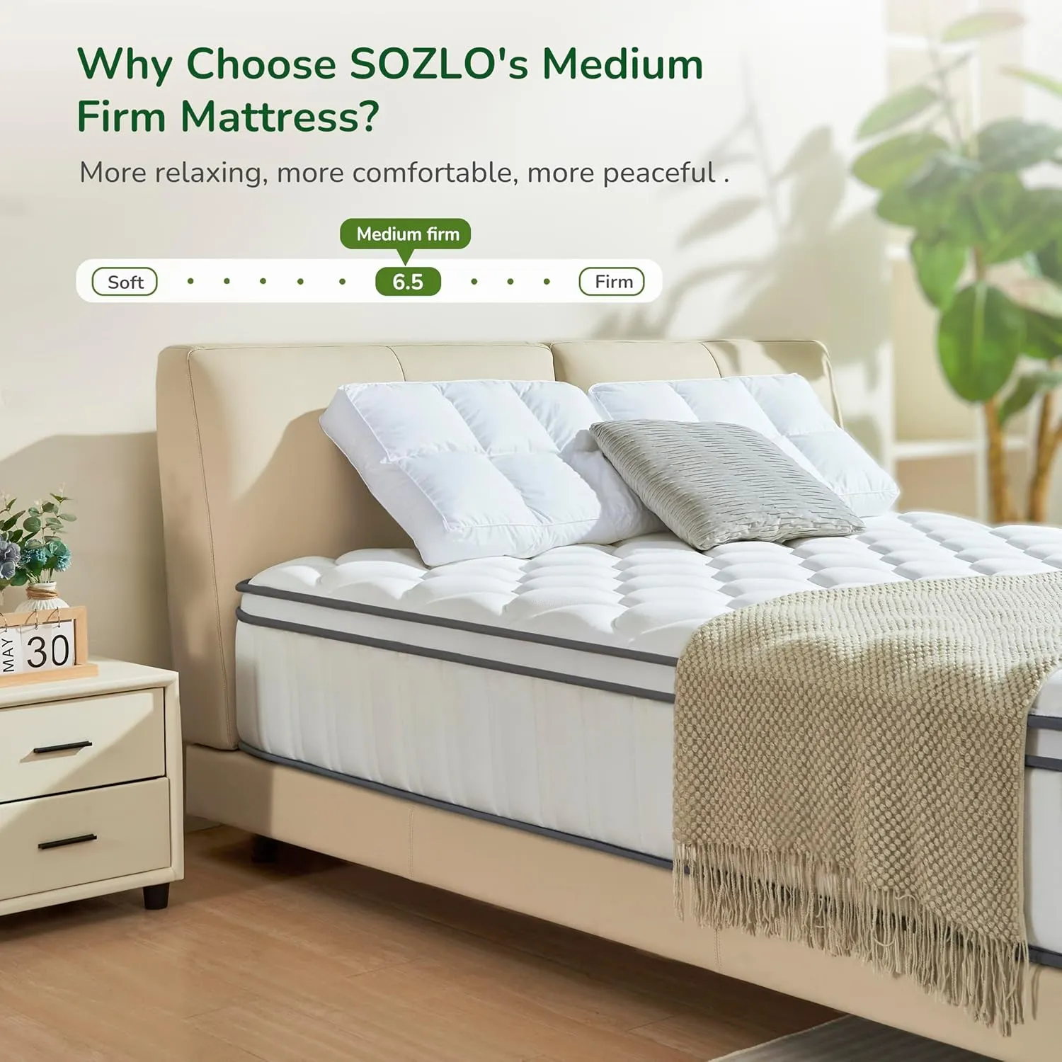 12 Inch King Size Hybrid Mattress with Cooling Gel and Individual Pocket Springs for Motion Isolation & Edge Support, Medium Firmness for Pressure Relief