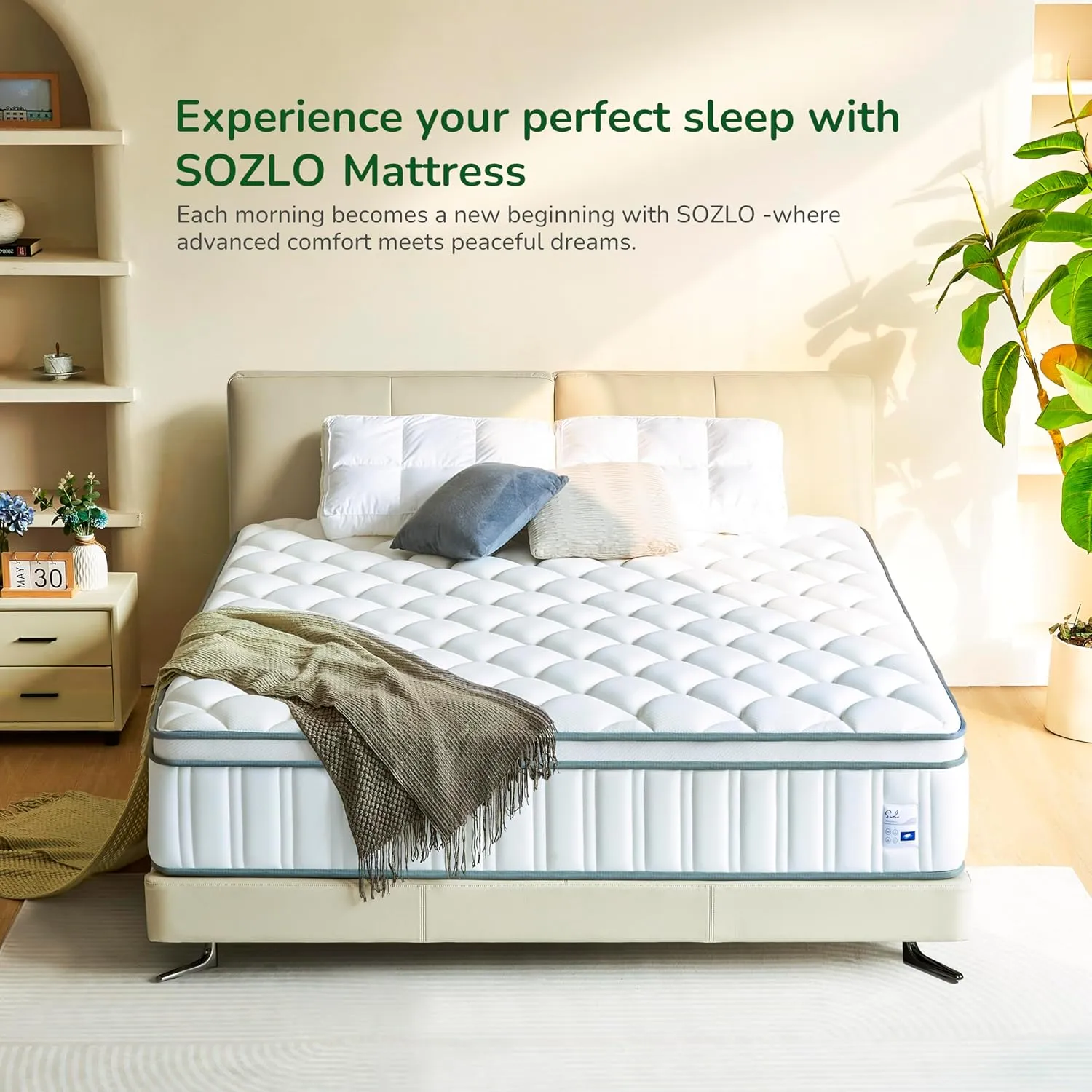12 Inch King Size Hybrid Mattress with Cooling Gel and Individual Pocket Springs for Motion Isolation & Edge Support, Medium Firmness for Pressure Relief