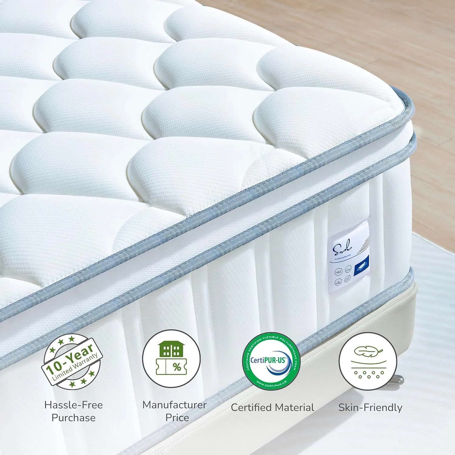 12 Inch King Size Hybrid Mattress with Cooling Gel and Individual Pocket Springs for Motion Isolation & Edge Support, Medium Firmness for Pressure Relief
