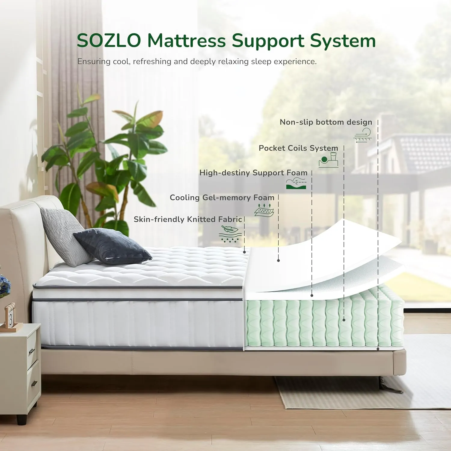 12 Inch King Size Hybrid Mattress with Cooling Gel and Individual Pocket Springs for Motion Isolation & Edge Support, Medium Firmness for Pressure Relief