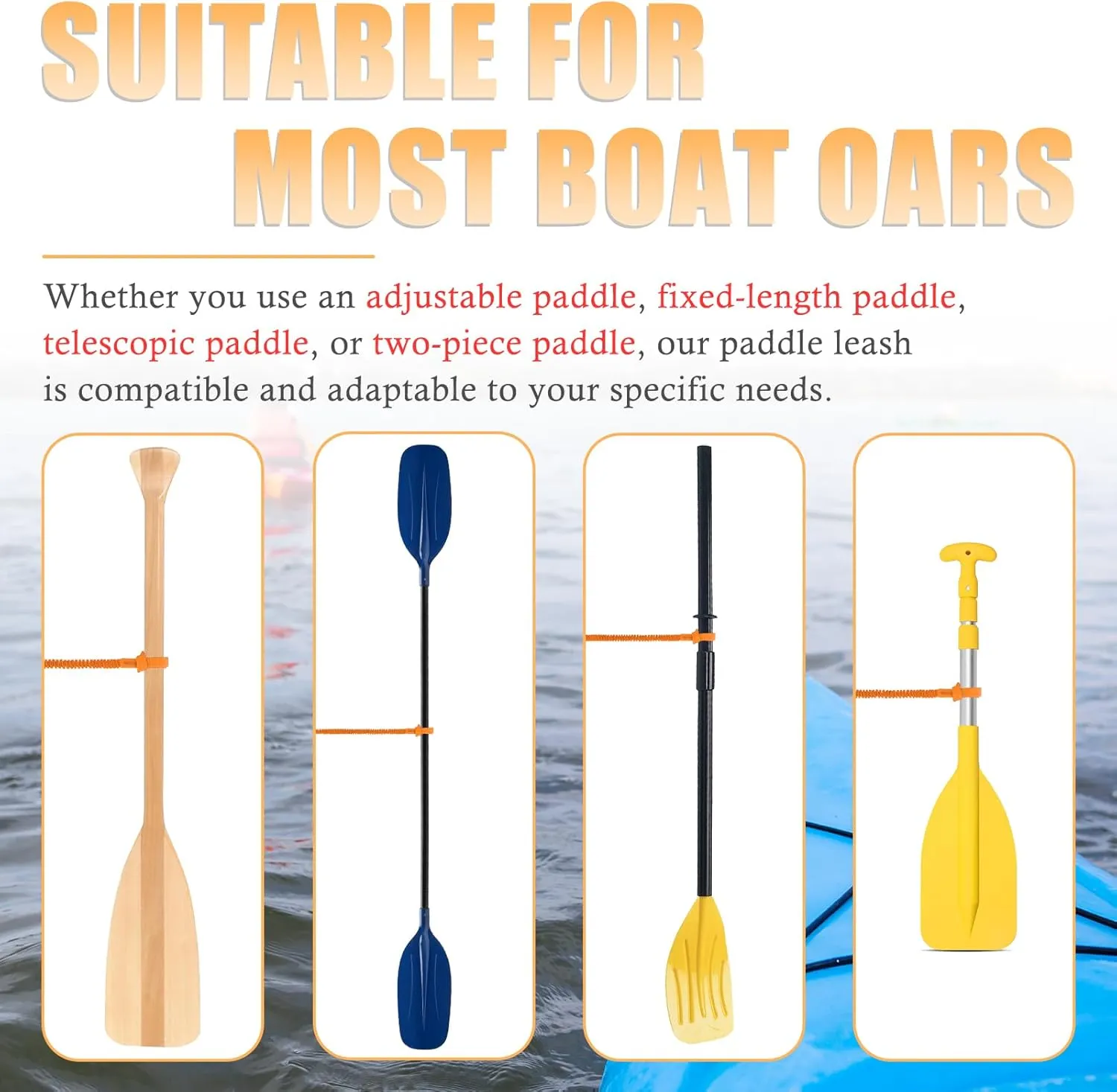 1/2/4 Pack Kayak Paddle Board Tether Leash Stretchable Strap Lanyard Rope, 3.3-7 Feet with Carabiner for SUP Kayaking Boating Canoeing Fishing Pole Rod or Other Gear