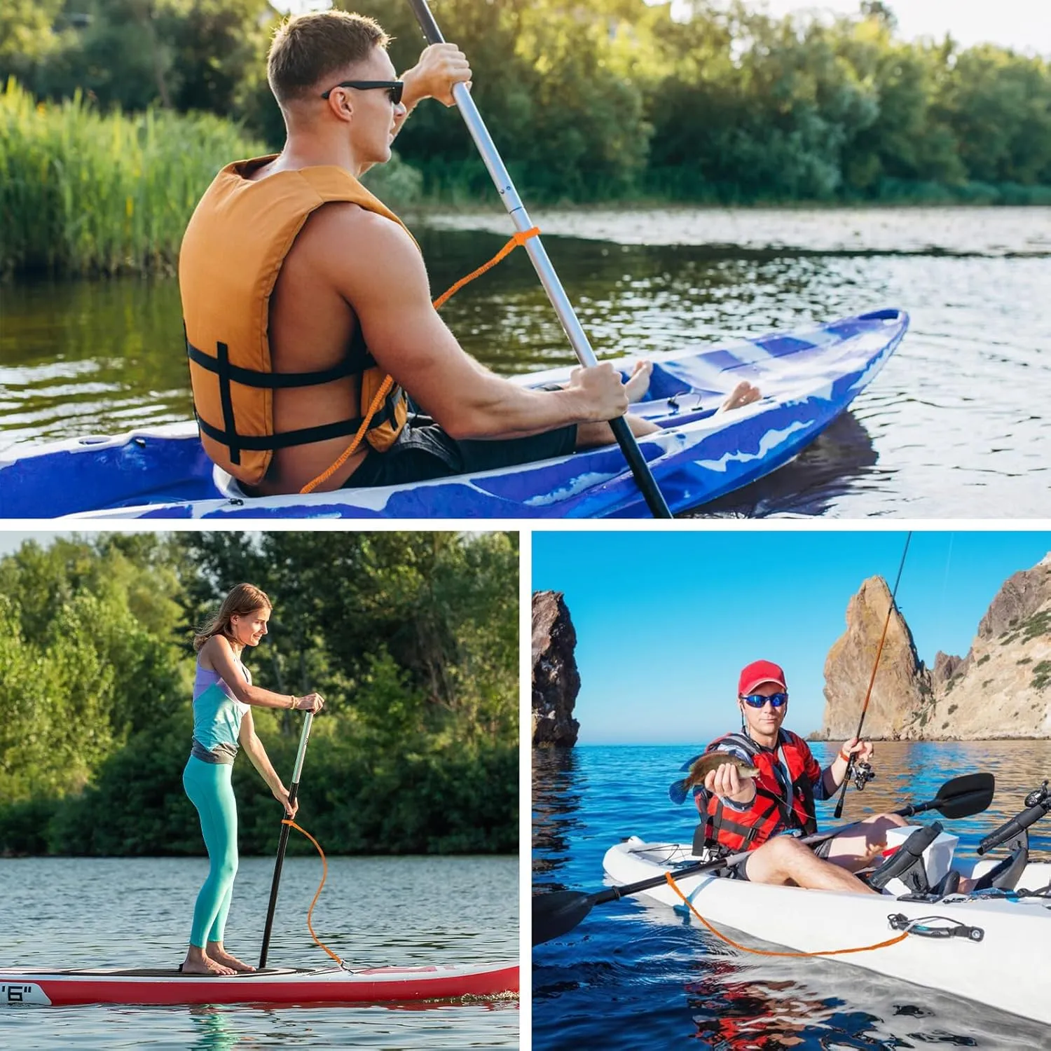 1/2/4 Pack Kayak Paddle Board Tether Leash Stretchable Strap Lanyard Rope, 3.3-7 Feet with Carabiner for SUP Kayaking Boating Canoeing Fishing Pole Rod or Other Gear