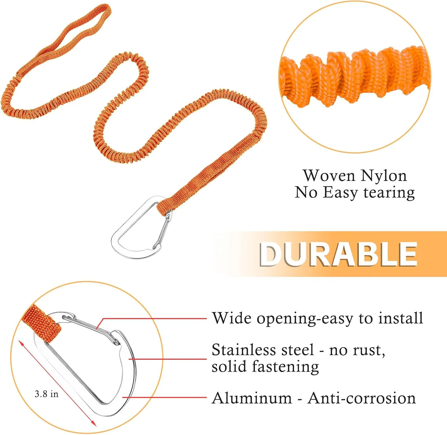 1/2/4 Pack Kayak Paddle Board Tether Leash Stretchable Strap Lanyard Rope, 3.3-7 Feet with Carabiner for SUP Kayaking Boating Canoeing Fishing Pole Rod or Other Gear