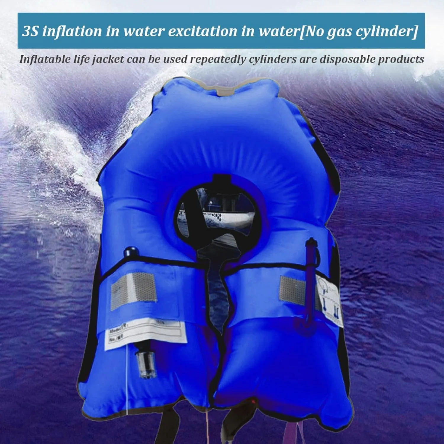 150N Automatic Inflatable Life Jacket  Adjustable Nylon Swim Vest with CO2 Inflation, Reflective Strips & Safety Buckle