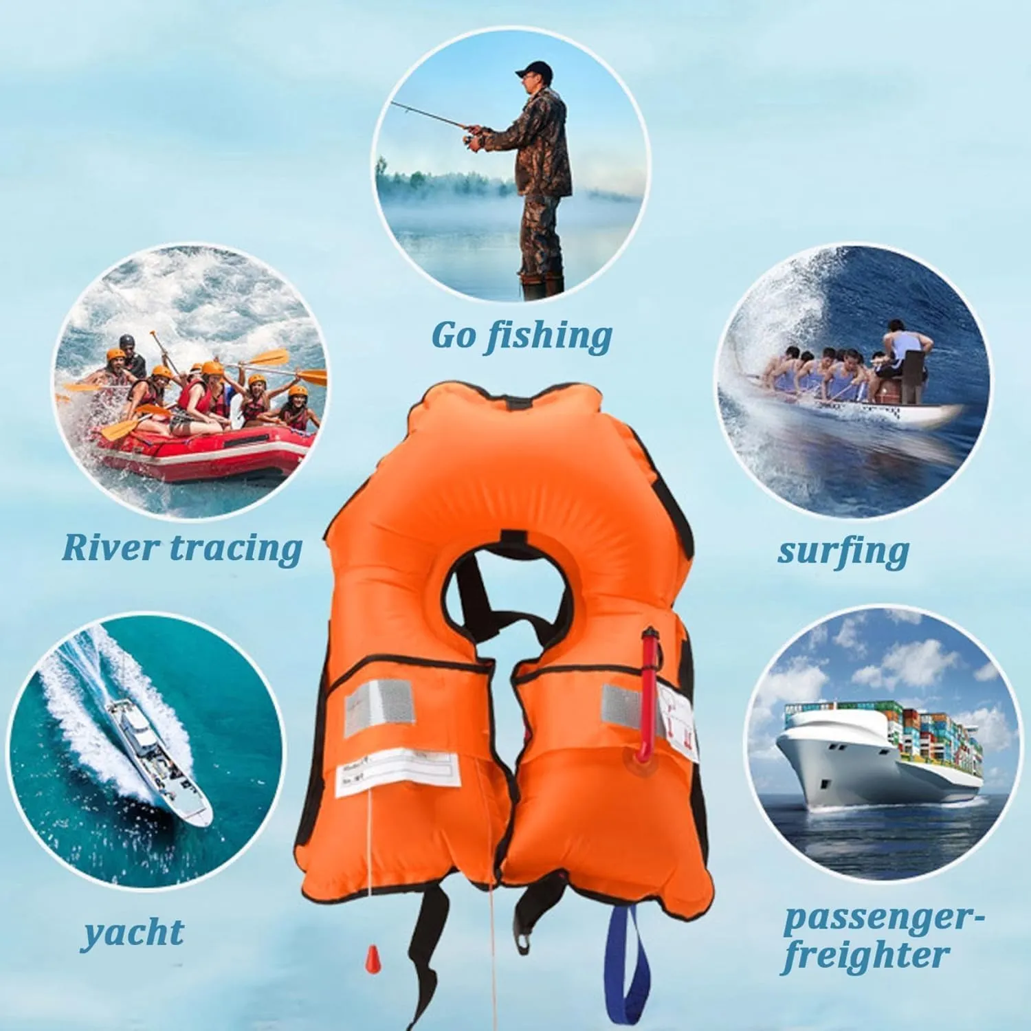 150N Automatic Inflatable Life Jacket  Adjustable Nylon Swim Vest with CO2 Inflation, Reflective Strips & Safety Buckle