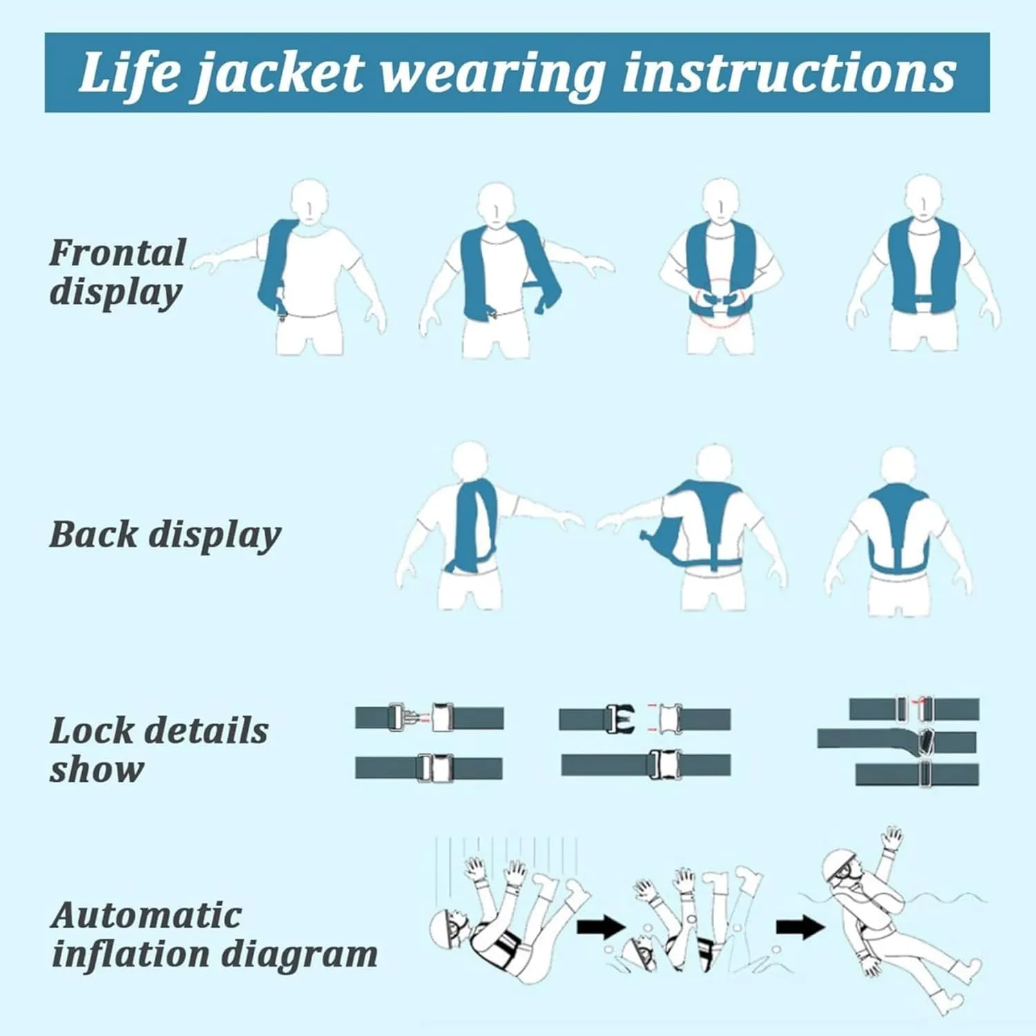 150N Automatic Inflatable Life Jacket  Adjustable Nylon Swim Vest with CO2 Inflation, Reflective Strips & Safety Buckle