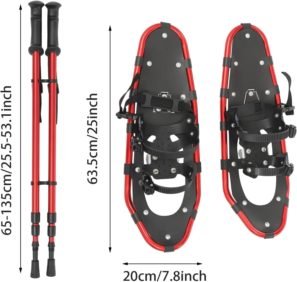 21/25 Inch Aluminum Snowshoes with Adjuatable Trekking Poles, Carrying Bag, Light Weight Women Men Youth Kids Snow Shoes for Mountaineering