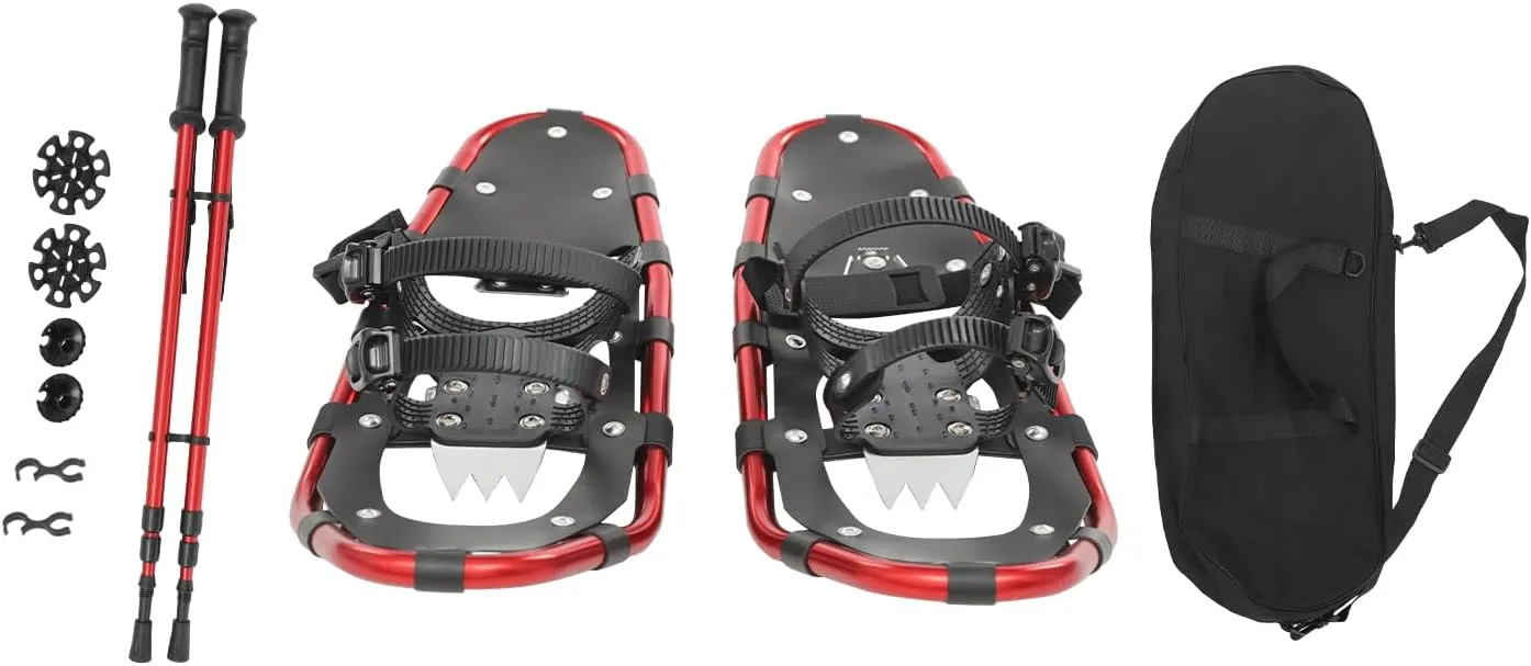 21/25 Inch Aluminum Snowshoes with Adjuatable Trekking Poles, Carrying Bag, Light Weight Women Men Youth Kids Snow Shoes for Mountaineering