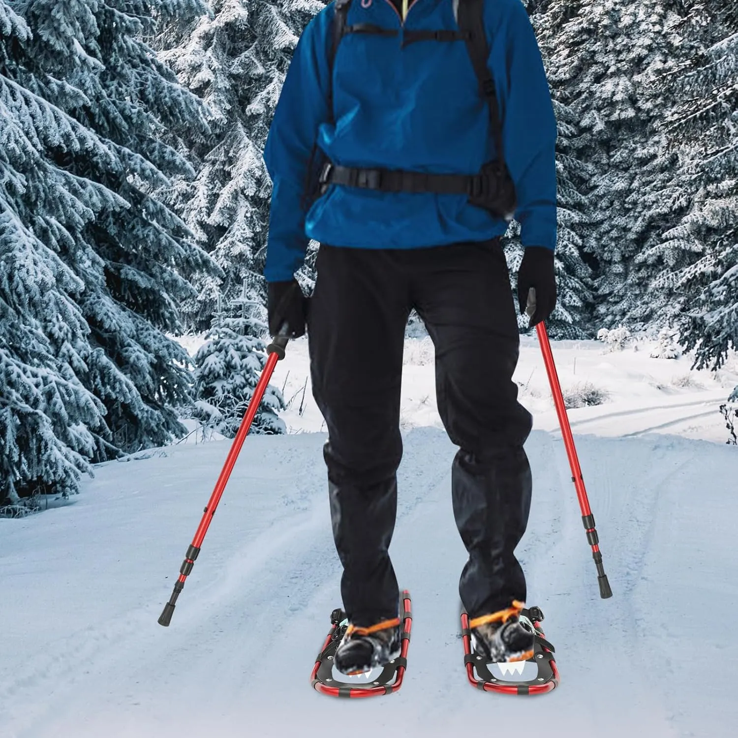 21/25 Inch Aluminum Snowshoes with Adjuatable Trekking Poles, Carrying Bag, Light Weight Women Men Youth Kids Snow Shoes for Mountaineering