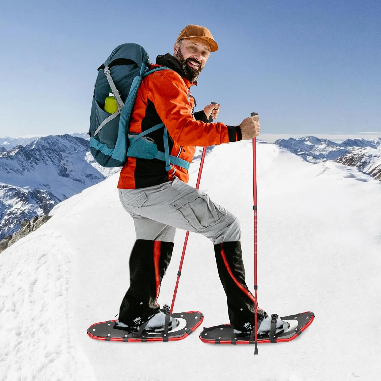 21/25 Inch Aluminum Snowshoes with Adjuatable Trekking Poles, Carrying Bag, Light Weight Women Men Youth Kids Snow Shoes for Mountaineering
