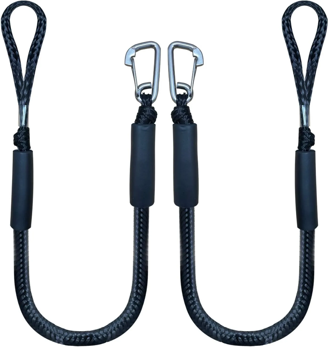 4 Feet Bungee Dock Line Mooring Rope 2-Pack for Docking with Stainless Steel Clip Accessories for Boats PWC, Built in Snubber, Kayak, Watercraft,SeaDoo,Jet Ski, Pontoon, Canoe, Power Boat