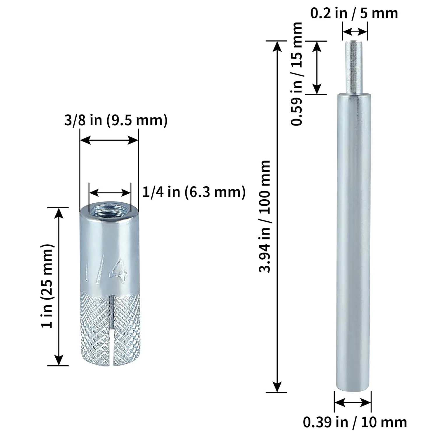 50 Pcs Drop in Anchors with 1 Pcs Hand Setting Tool, 1/4"-20 Female Thread Expansion Anchors for Concrete
