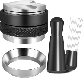 51mm Espresso Accessories Kit, Coffee Distributor and Tamper Leveler, WDT Tool and Dosing Funnel Set Fits 51 mm Espresso Machines and Portafilters