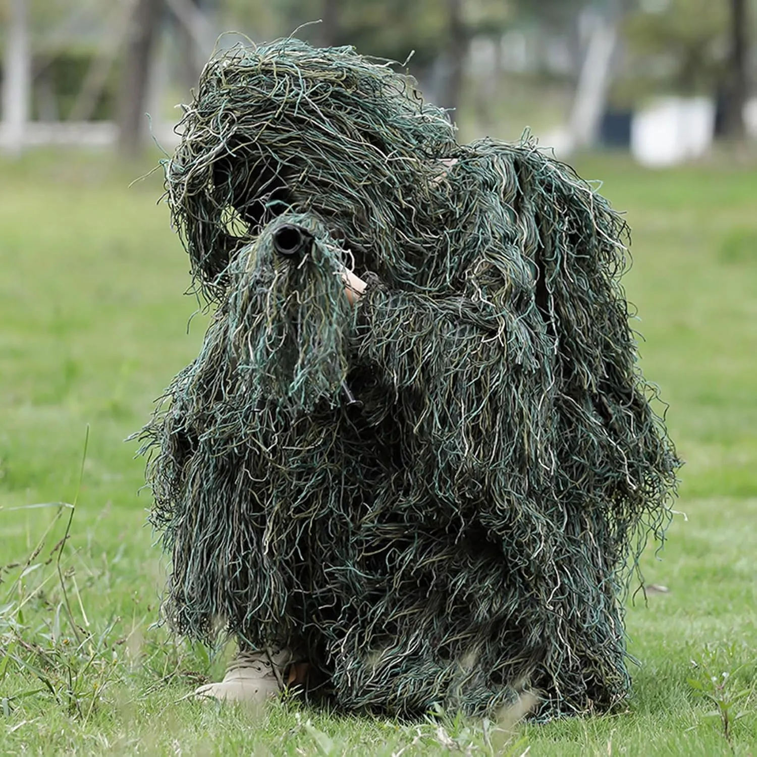 6 in 1 Ghillie Suit, 3D Camouflage Hunting Apparel Including Jacket, Pants, Hood, Carry Bag and Camo Tapes