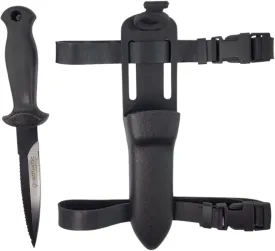 8.5" (216 mm) Dive & Spearfishing Knife  SS304 Serrated Stainless Steel with Black Coating for Easy Cleaning  Lightweight, Rust-Resistant Blade  Includes Adjustable Arm/Leg Holster