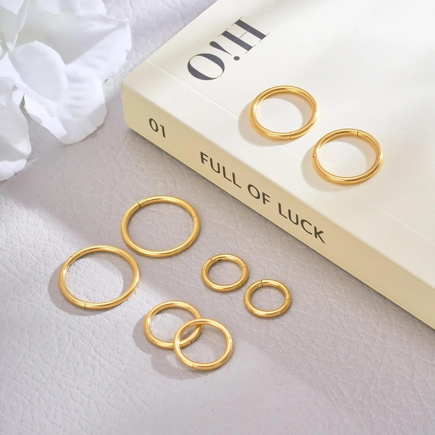 8Pcs Nose Ring Hoop & Hinged Clicker Septum Rings [16G/18G/20G]Hoop Helix Cartilage Daith Tragus Sleeper Earrings For Women Men