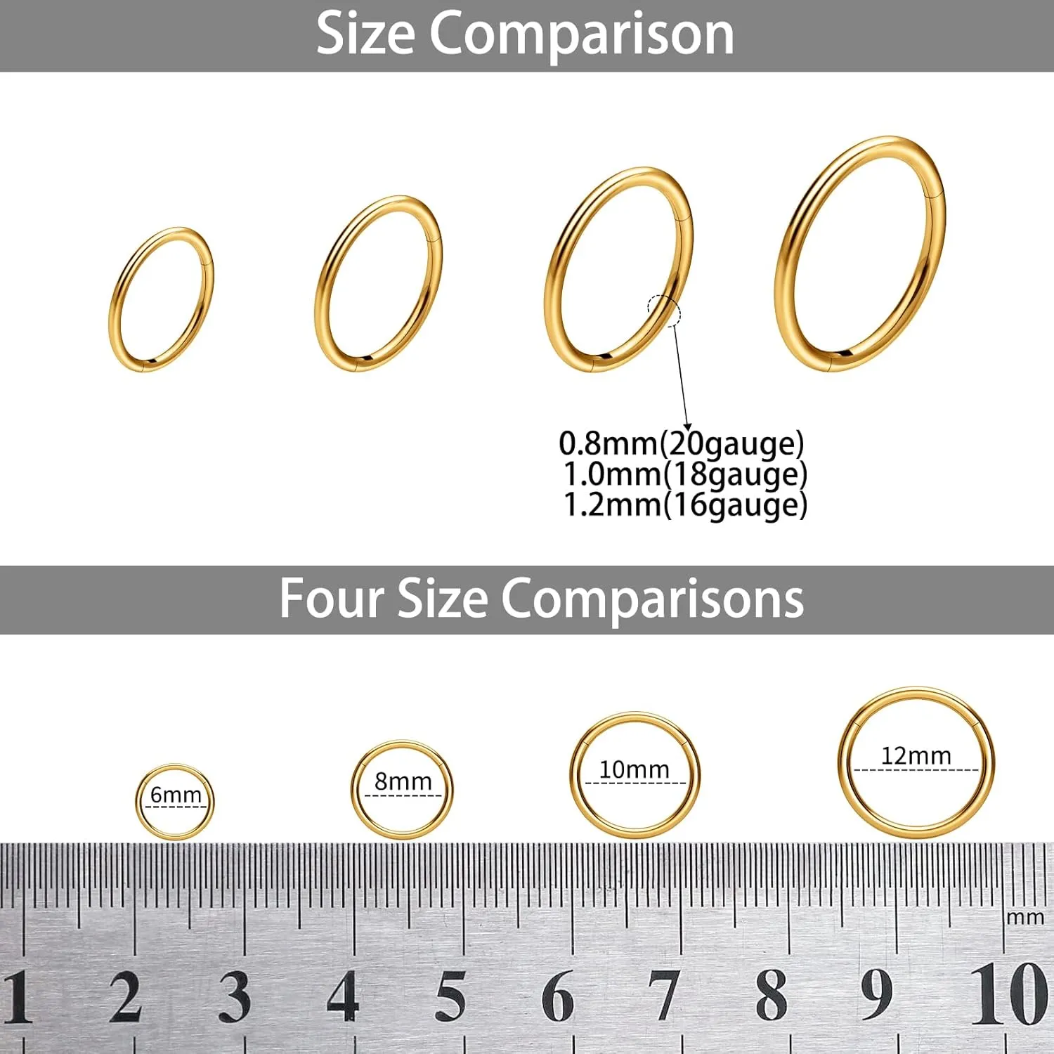 8Pcs Nose Ring Hoop & Hinged Clicker Septum Rings [16G/18G/20G]Hoop Helix Cartilage Daith Tragus Sleeper Earrings For Women Men