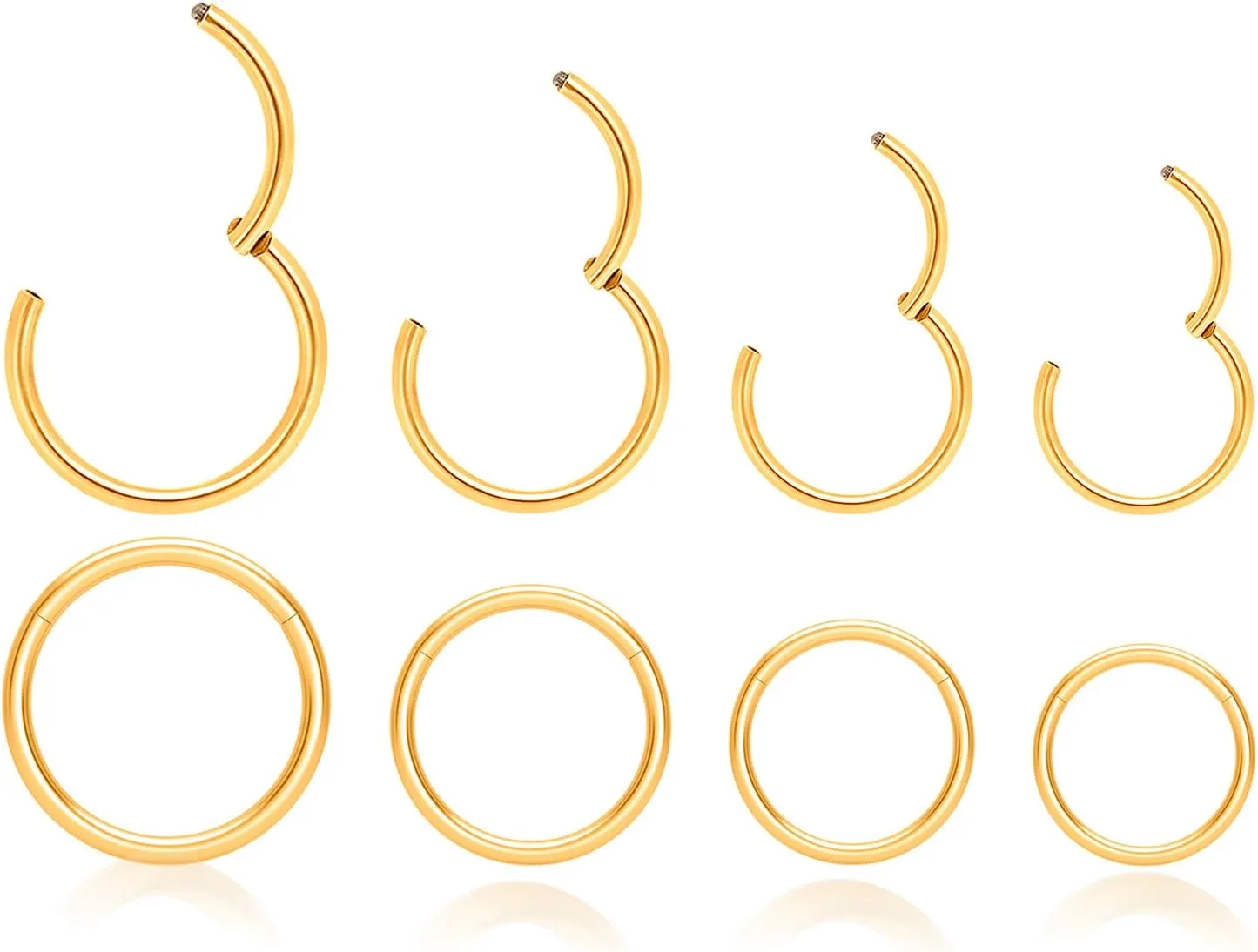 8Pcs Nose Ring Hoop & Hinged Clicker Septum Rings [16G/18G/20G]Hoop Helix Cartilage Daith Tragus Sleeper Earrings For Women Men