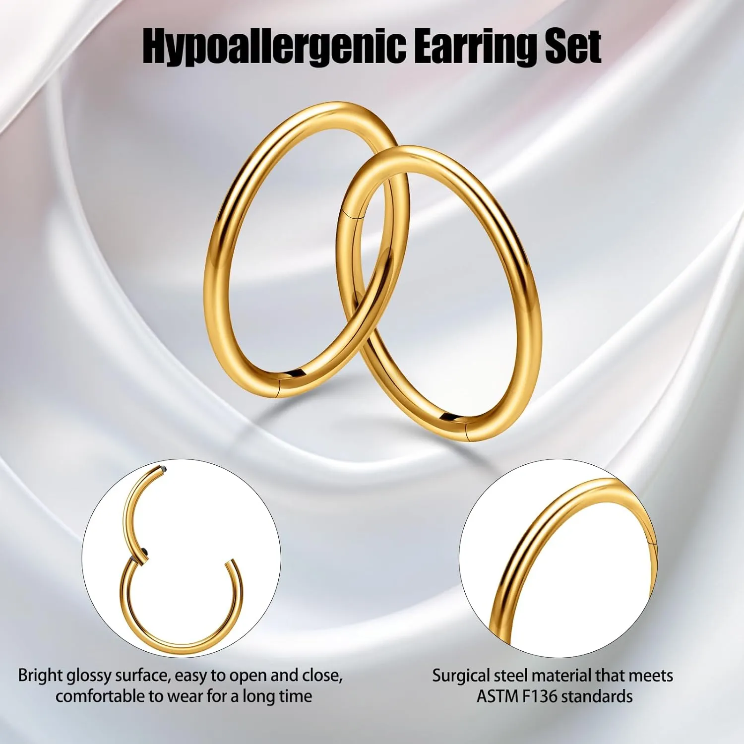 8Pcs Nose Ring Hoop & Hinged Clicker Septum Rings [16G/18G/20G]Hoop Helix Cartilage Daith Tragus Sleeper Earrings For Women Men