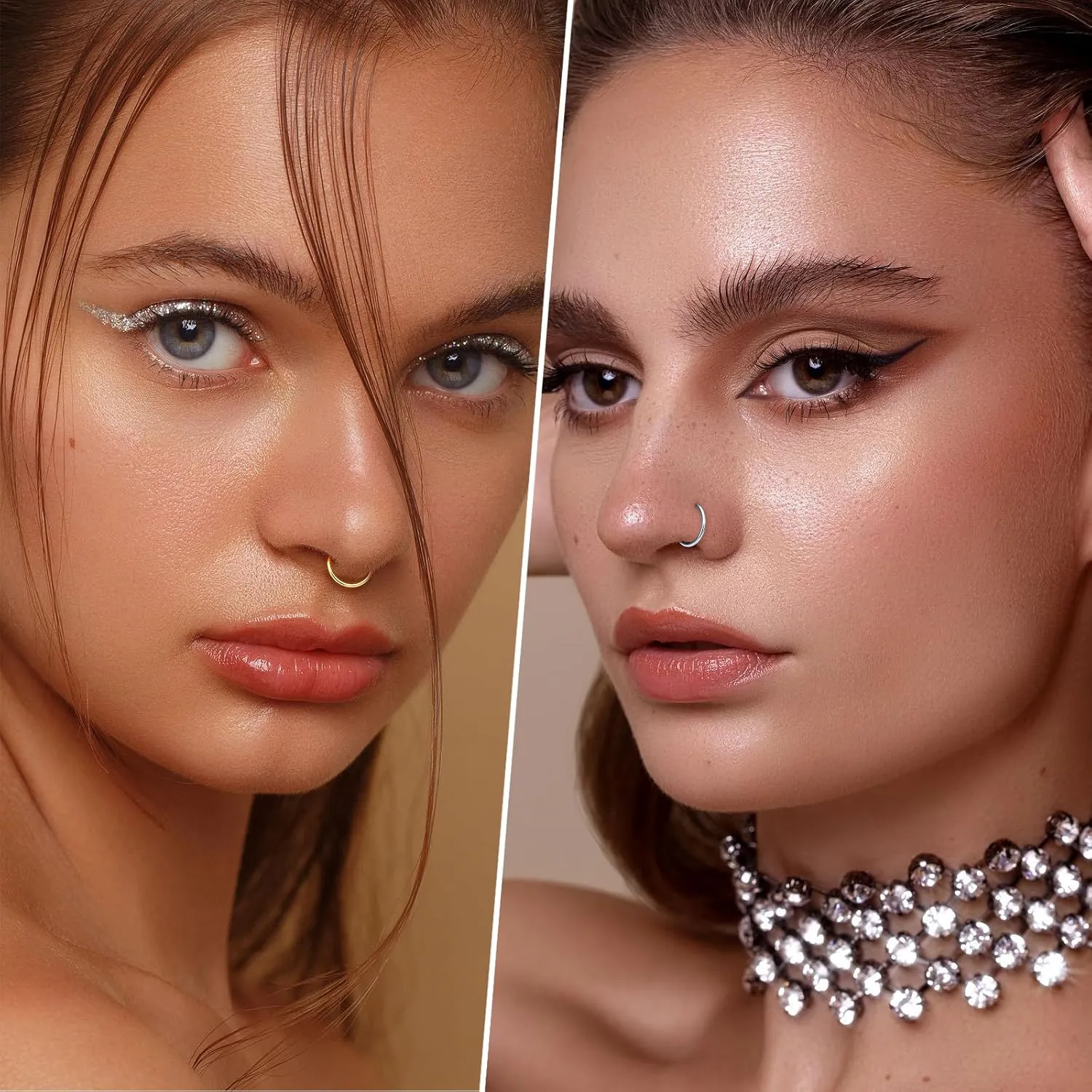 8Pcs Nose Ring Hoop & Hinged Clicker Septum Rings [16G/18G/20G]Hoop Helix Cartilage Daith Tragus Sleeper Earrings For Women Men