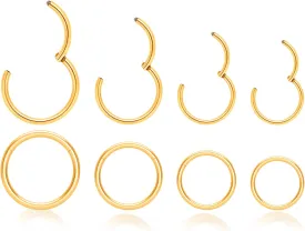 8Pcs Nose Ring Hoop & Hinged Clicker Septum Rings [16G/18G/20G]Hoop Helix Cartilage Daith Tragus Sleeper Earrings For Women Men