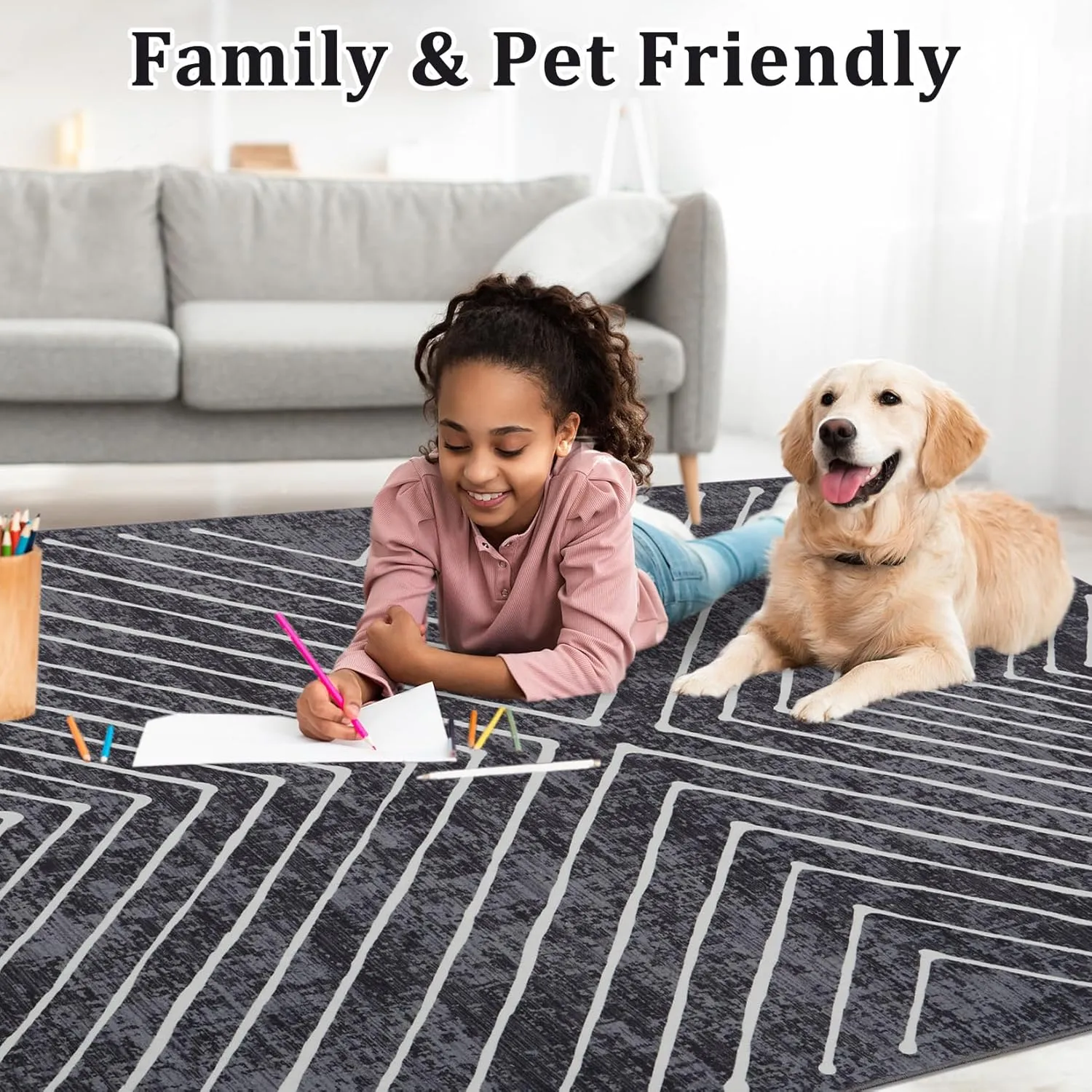 8x10 Area Rug for Living Room Washable Rug Non Slip Large Bedroom Stain Resistant Dining Room Throw Rug Contemporary Accent Carpet Ultra Soft Modern Carpet for Home Decor Office, Dark Grey