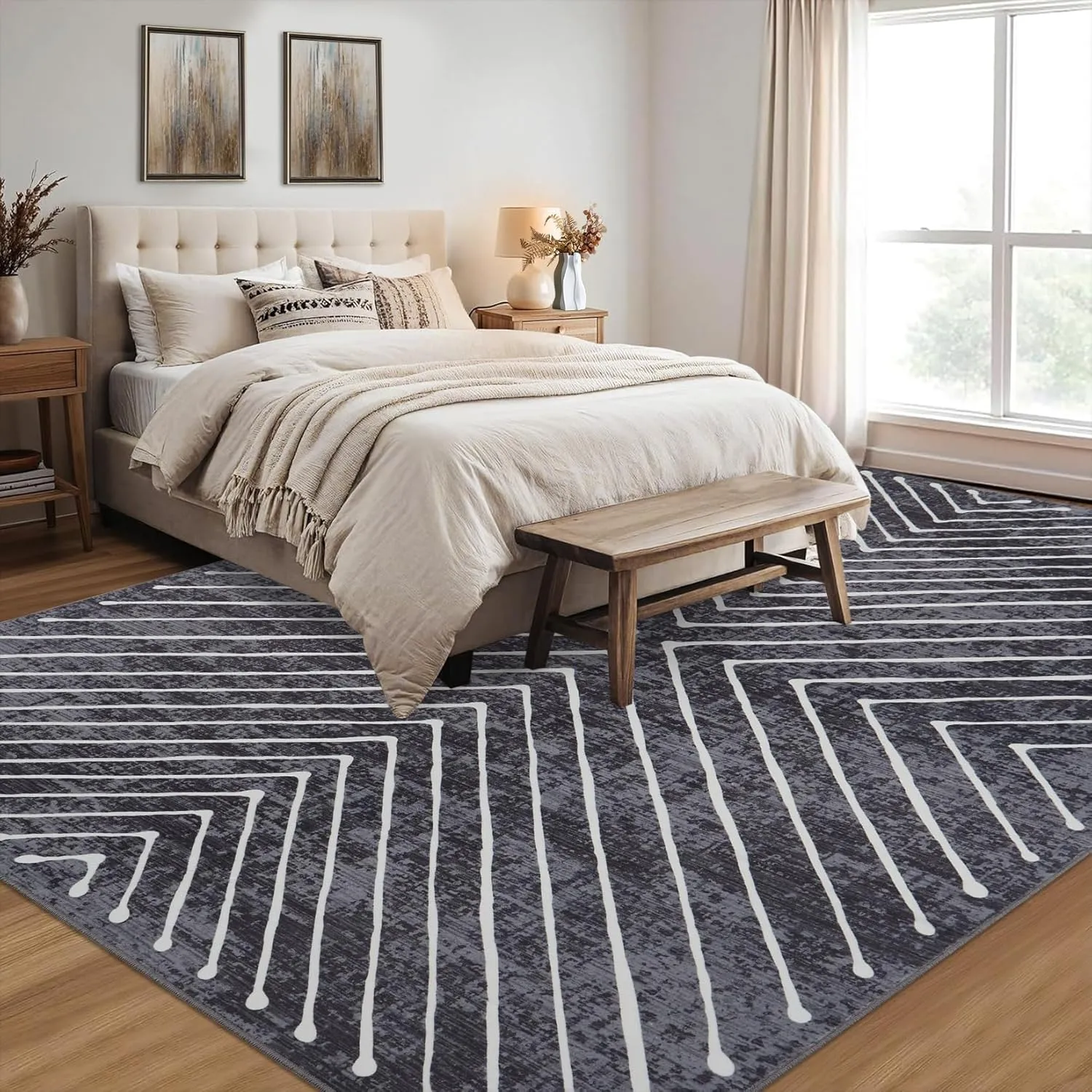 8x10 Area Rug for Living Room Washable Rug Non Slip Large Bedroom Stain Resistant Dining Room Throw Rug Contemporary Accent Carpet Ultra Soft Modern Carpet for Home Decor Office, Dark Grey