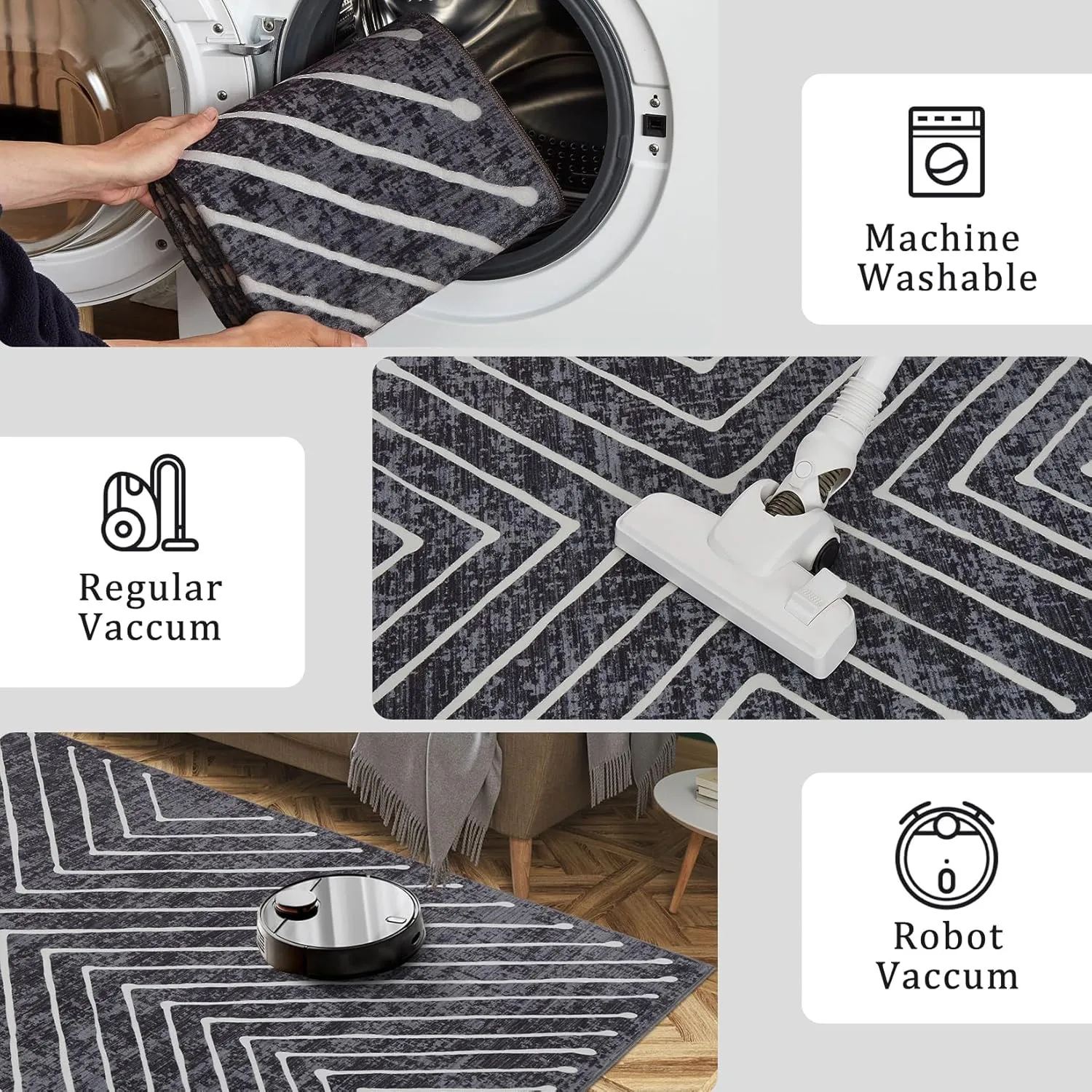 8x10 Area Rug for Living Room Washable Rug Non Slip Large Bedroom Stain Resistant Dining Room Throw Rug Contemporary Accent Carpet Ultra Soft Modern Carpet for Home Decor Office, Dark Grey