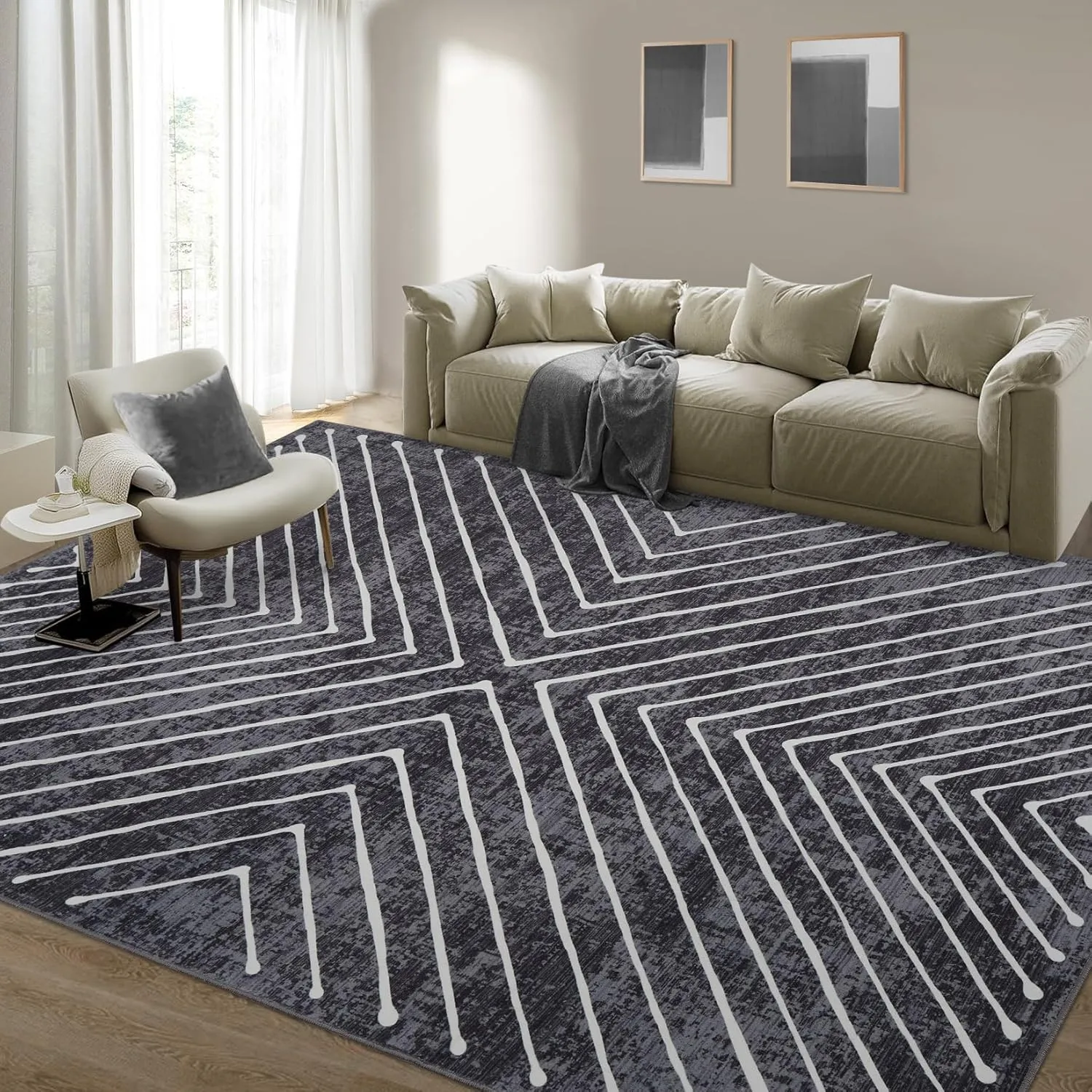 8x10 Area Rug for Living Room Washable Rug Non Slip Large Bedroom Stain Resistant Dining Room Throw Rug Contemporary Accent Carpet Ultra Soft Modern Carpet for Home Decor Office, Dark Grey