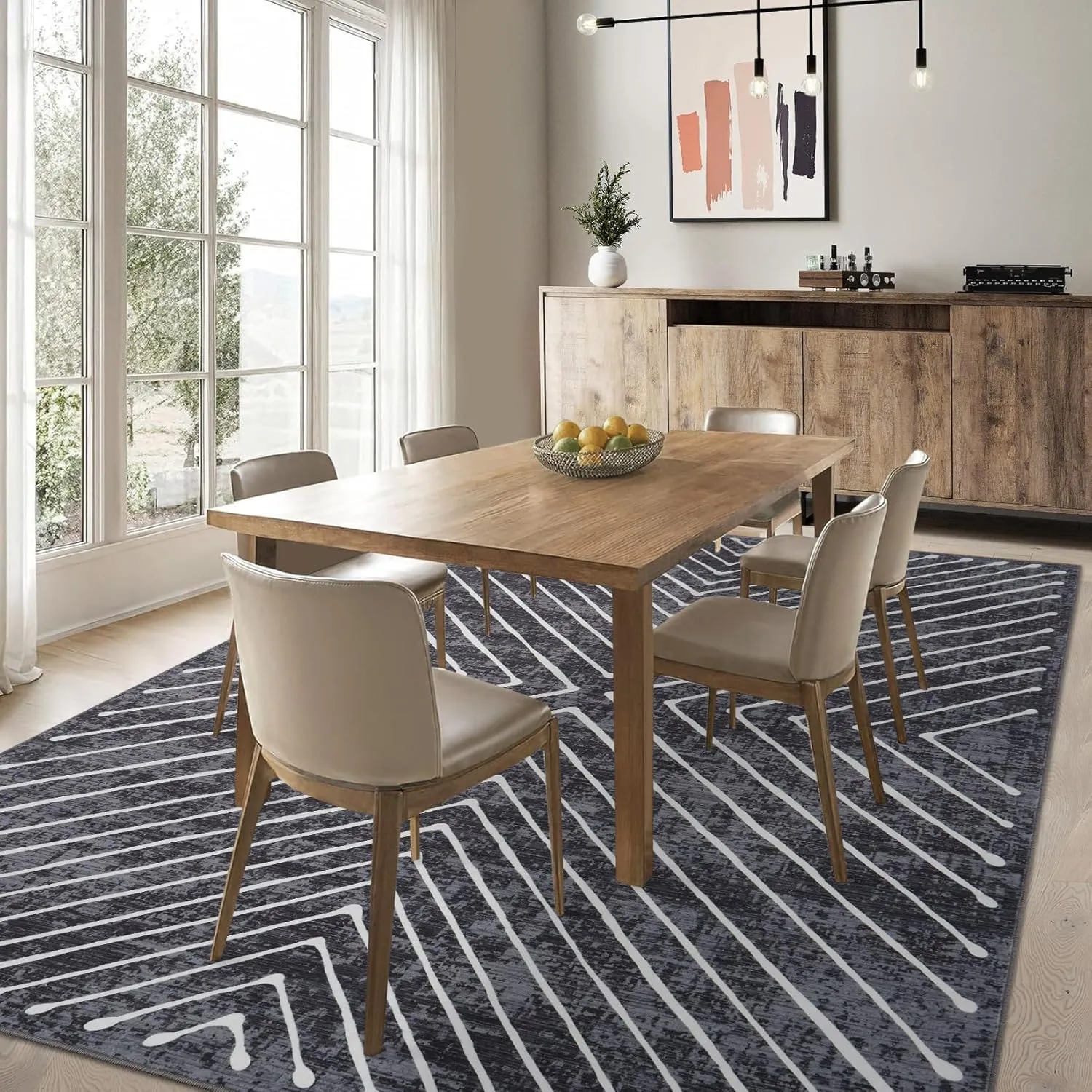 8x10 Area Rug for Living Room Washable Rug Non Slip Large Bedroom Stain Resistant Dining Room Throw Rug Contemporary Accent Carpet Ultra Soft Modern Carpet for Home Decor Office, Dark Grey