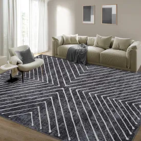 8x10 Area Rug for Living Room Washable Rug Non Slip Large Bedroom Stain Resistant Dining Room Throw Rug Contemporary Accent Carpet Ultra Soft Modern Carpet for Home Decor Office, Dark Grey