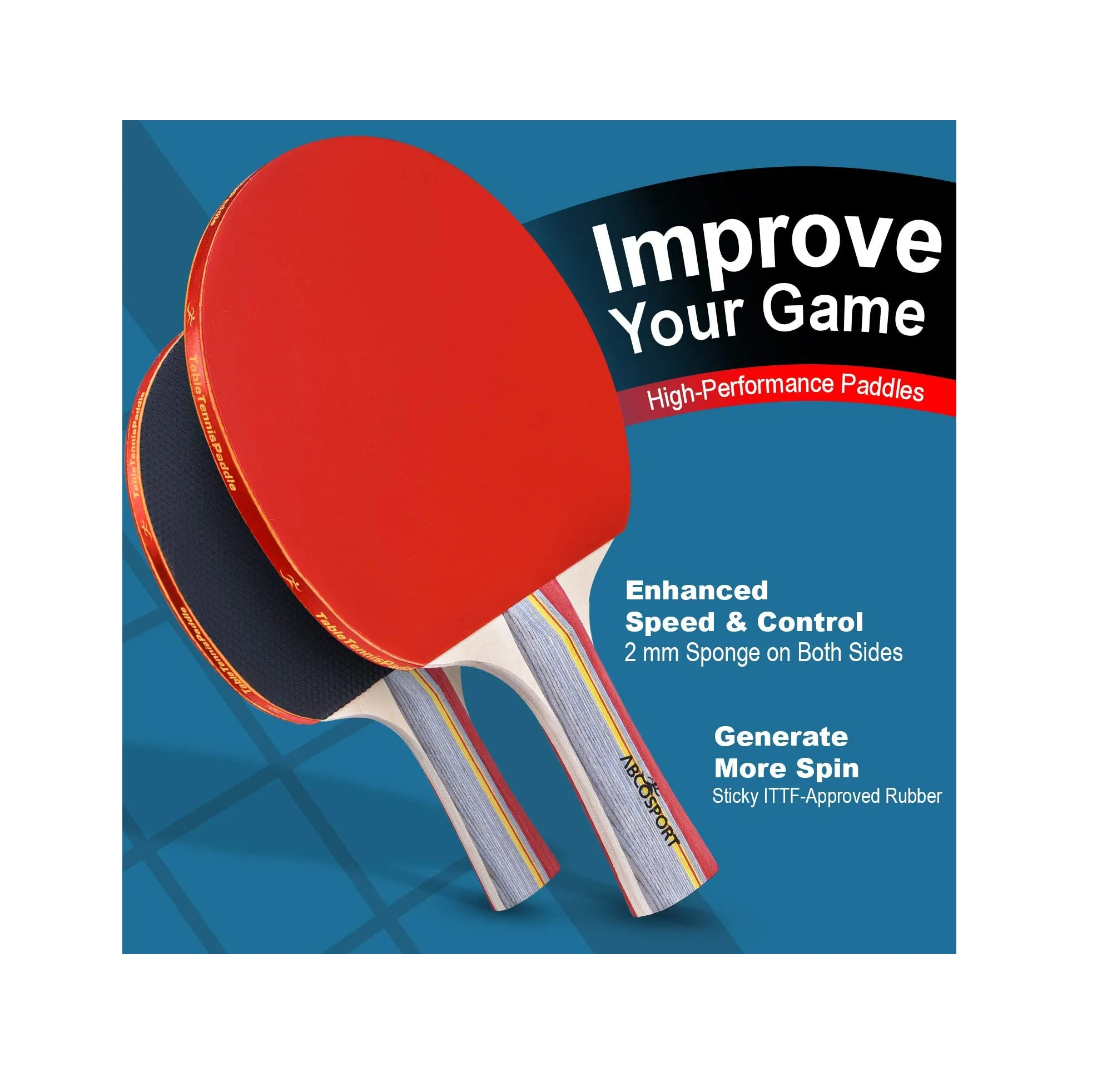 Abco Tech Table Tennis & Ping Pong Paddle Set Pack of 4 Premium Rackets & 6 Table Tennis Balls Ping Pong Set
