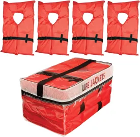 Absolute Outdoor Kent Clear Storage Bag with Type II Life Jackets, 4 Each (Adult, Orange)