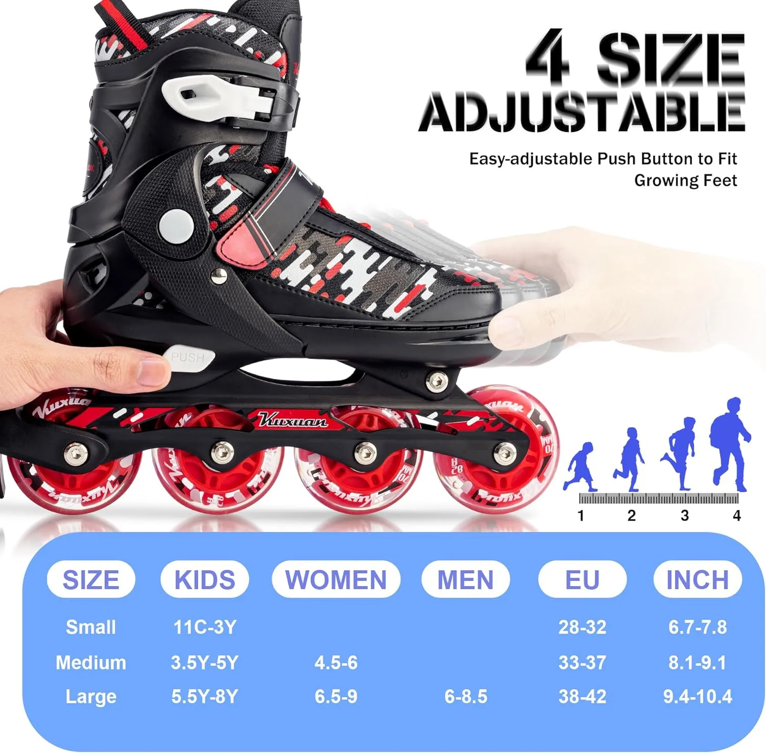 Adjustable Inline Skates for Kids and Teens, Boys Girls Women Beginner Fun Illuminating Skates Outdoor and Indoor