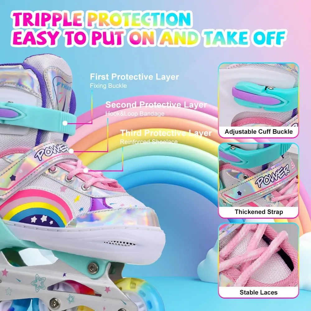 Adjustable Inline Skates for Kids Girls with All Light Up Wheels, Fun Illuminating Inline Skates for Toddlers Beginner Outdoor Indoor Sports