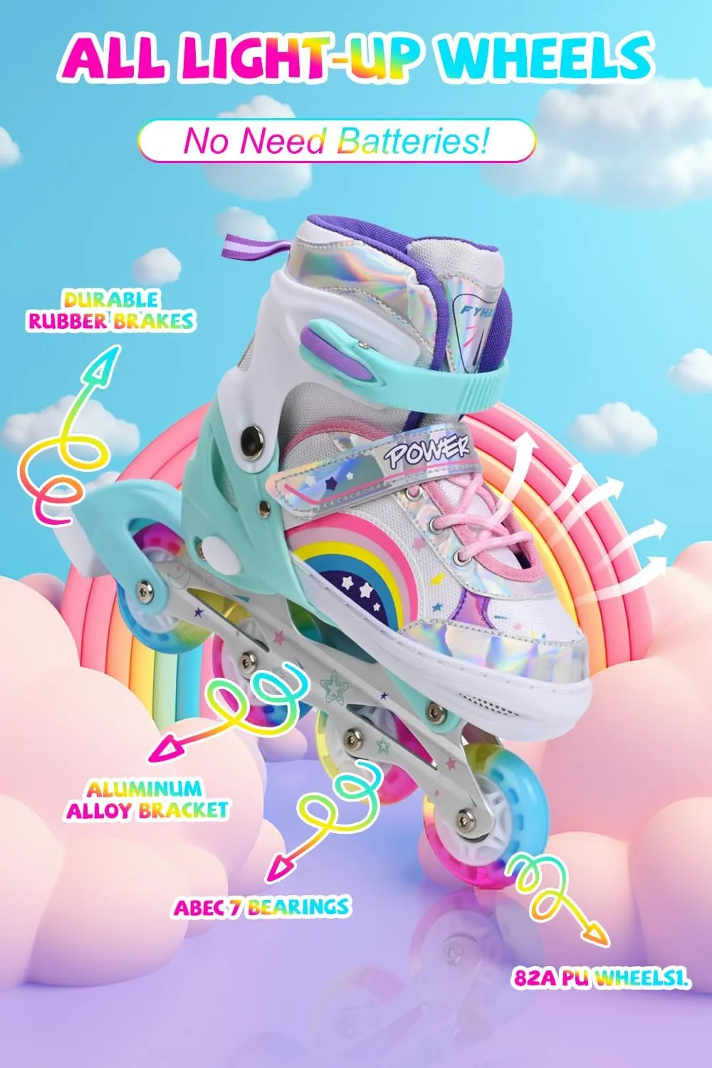 Adjustable Inline Skates for Kids Girls with All Light Up Wheels, Fun Illuminating Inline Skates for Toddlers Beginner Outdoor Indoor Sports