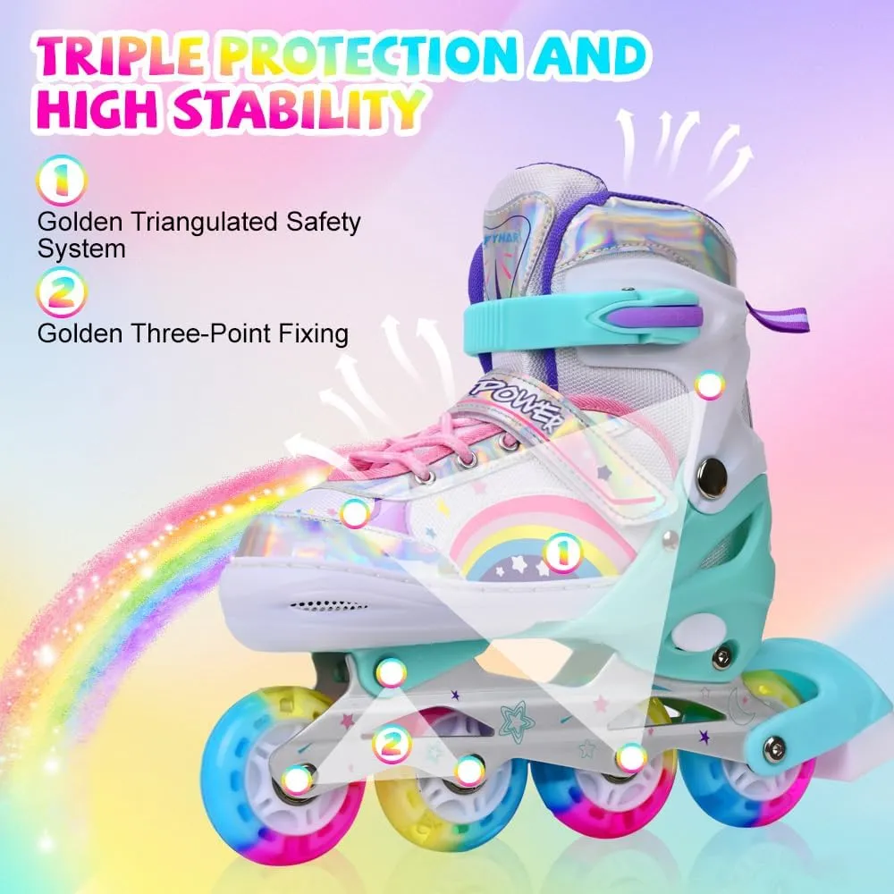 Adjustable Inline Skates for Kids Girls with All Light Up Wheels, Fun Illuminating Inline Skates for Toddlers Beginner Outdoor Indoor Sports
