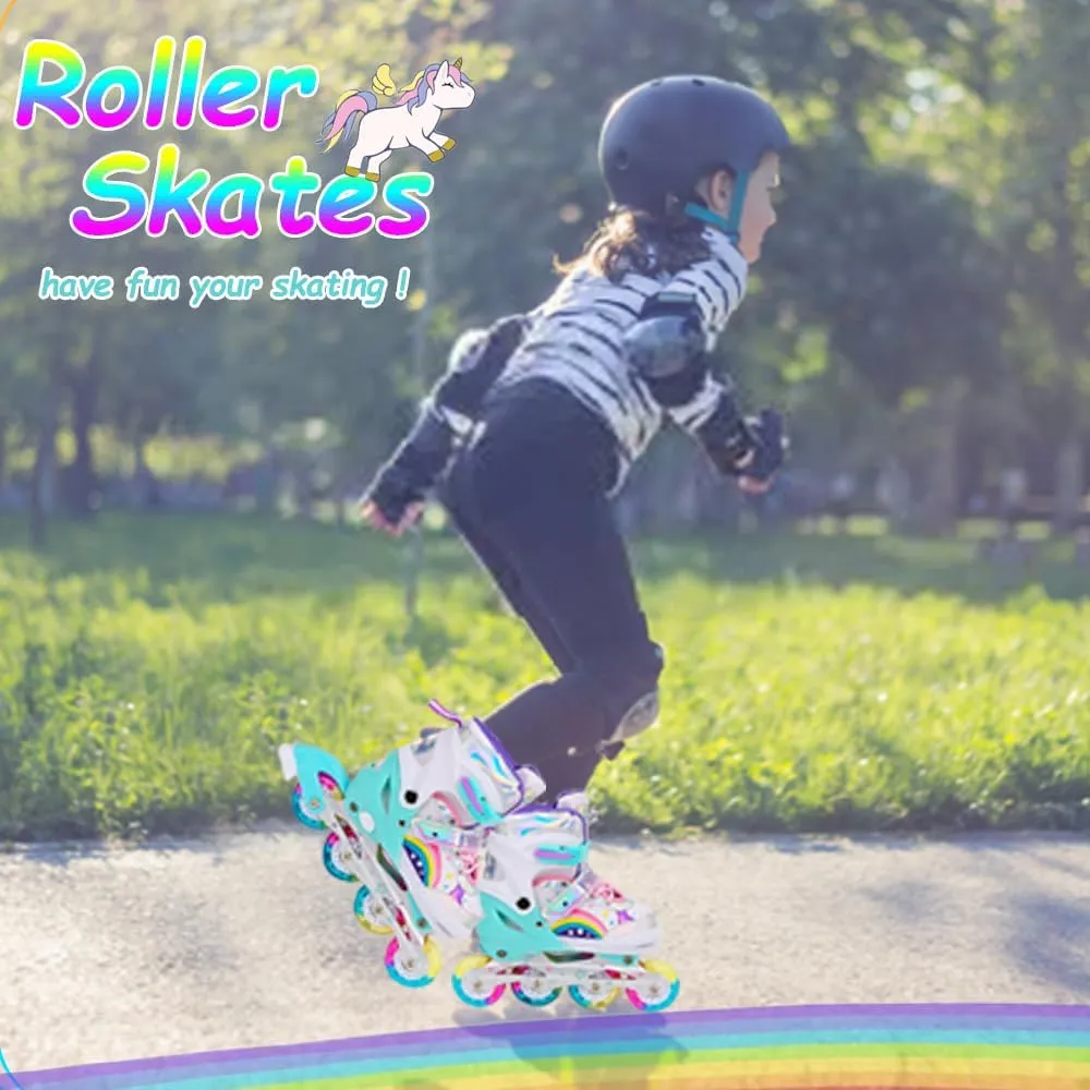 Adjustable Inline Skates for Kids Girls with All Light Up Wheels, Fun Illuminating Inline Skates for Toddlers Beginner Outdoor Indoor Sports