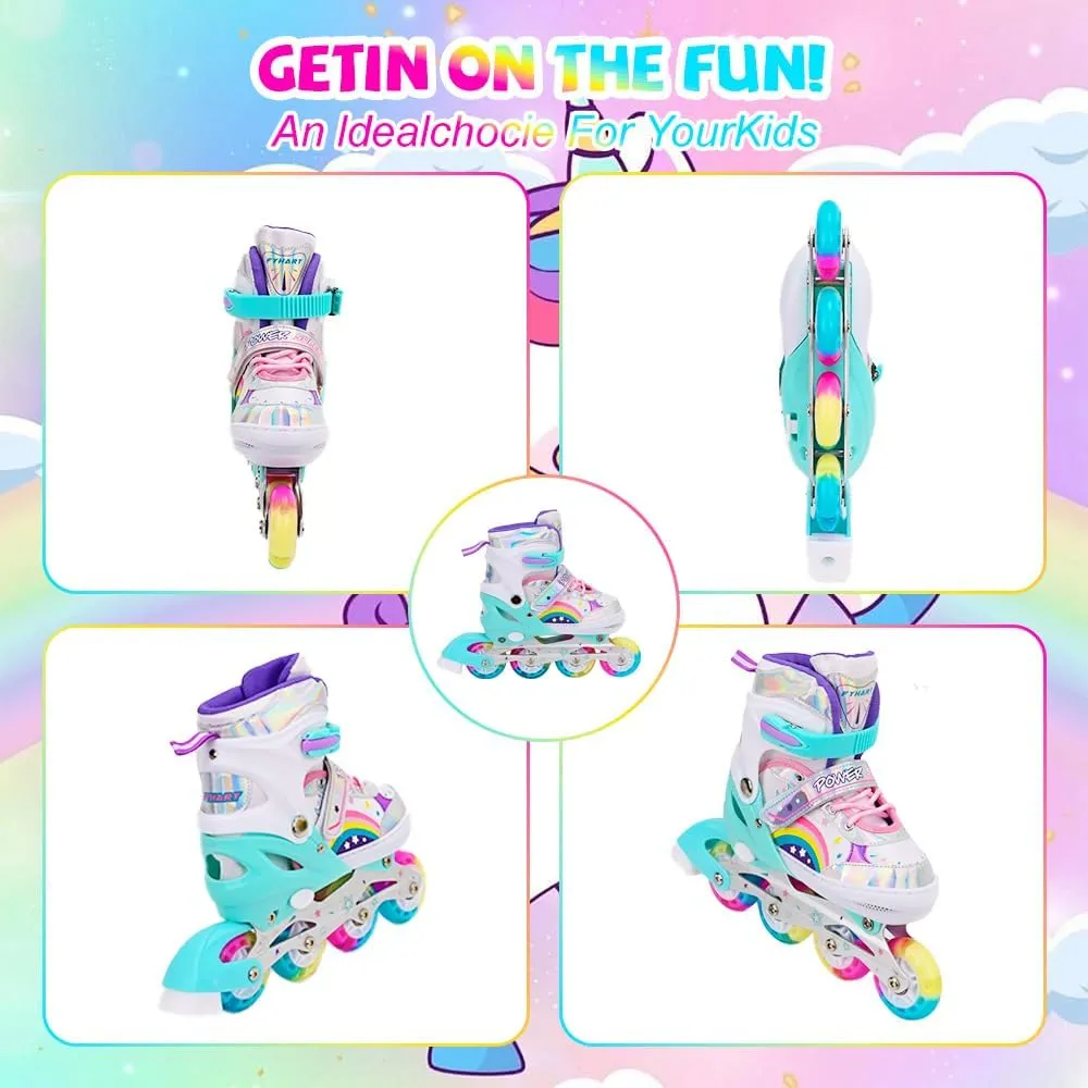 Adjustable Inline Skates for Kids Girls with All Light Up Wheels, Fun Illuminating Inline Skates for Toddlers Beginner Outdoor Indoor Sports