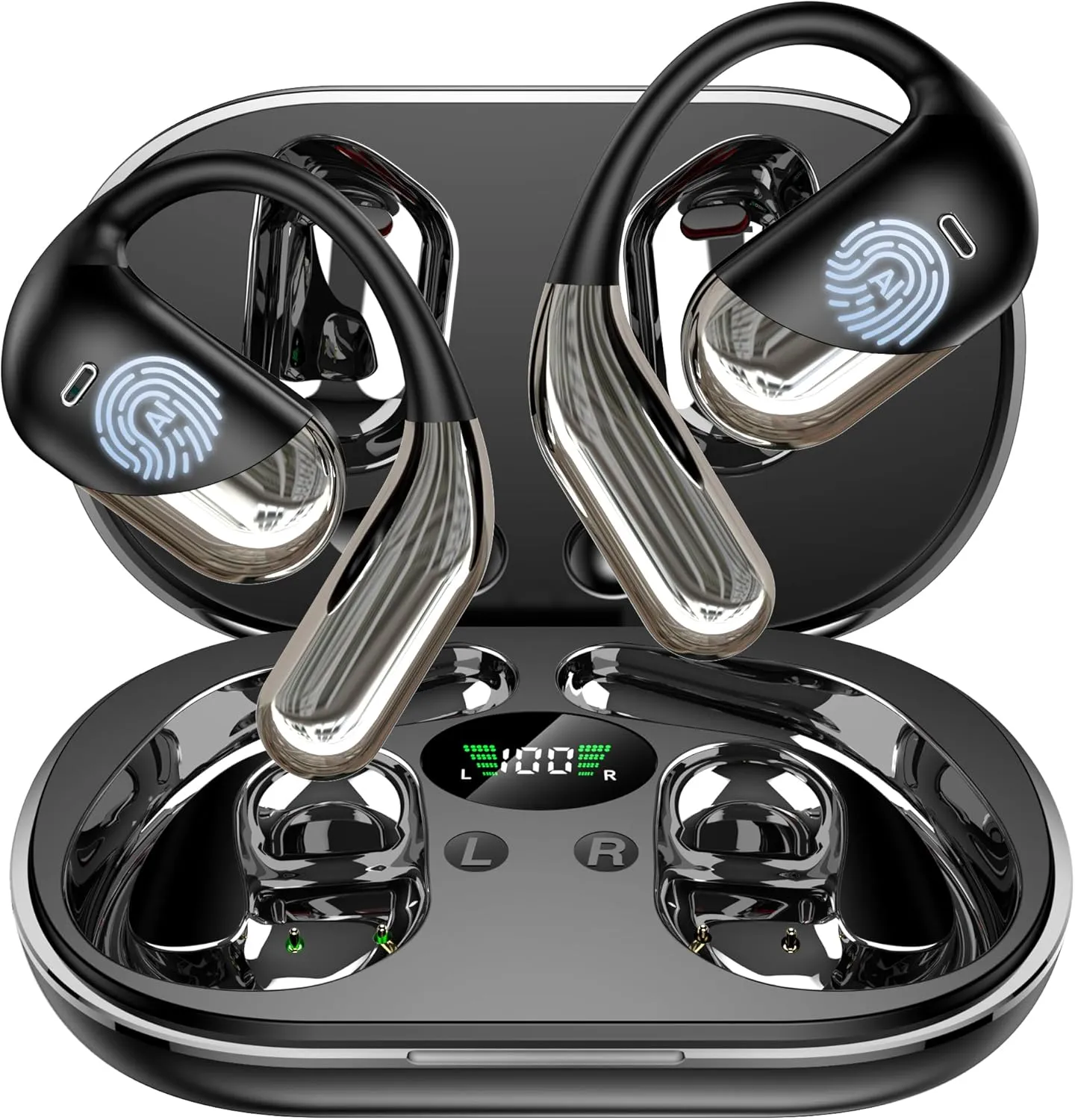 AI Translator Earbuds Real-Time 144 Languages & Accents, 3-in-1 Open Ear Wireless Bluetooth Earbuds with Charging Case, Spanish/English Audfonos Traductores, iOS & Android Compatible