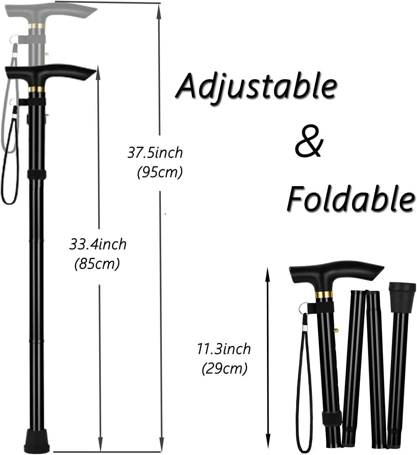 Aluminum Alloy Walking Sticks & Foldable Anti-Slip Hiking Stick - Length Adjustable for Elderly