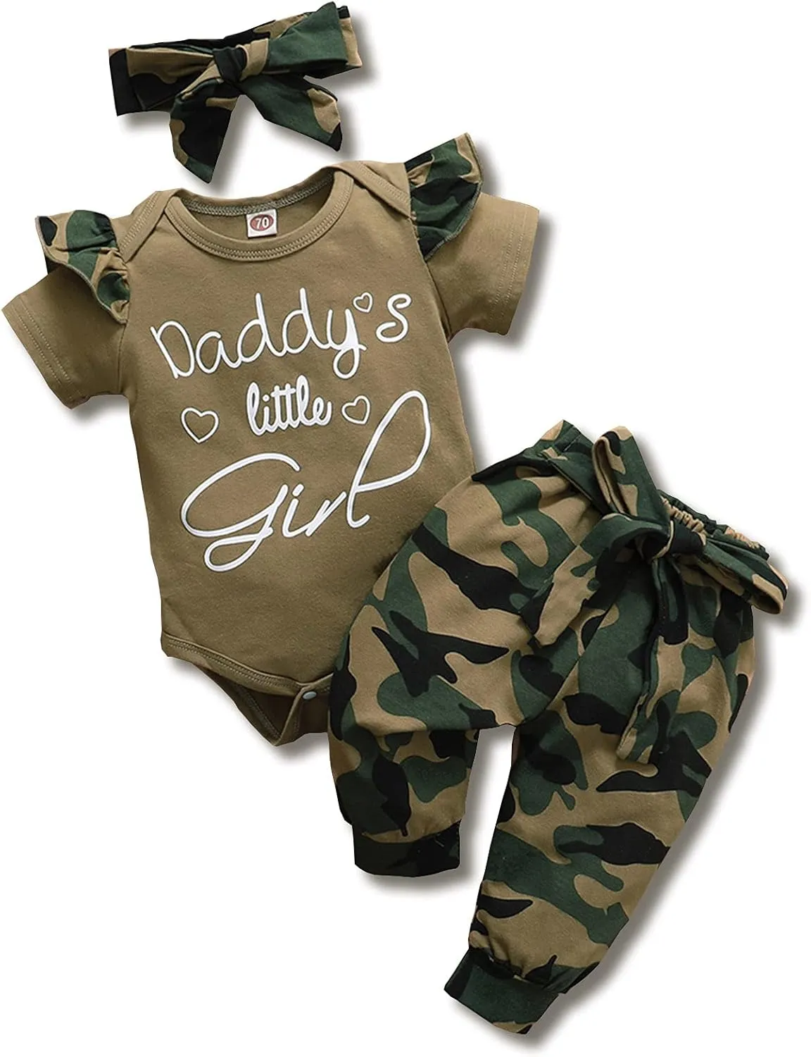 AMAWMW Baby Girl Clothes Set Daddys Little Girl Ruffle Romper Top Camouflage Pants Newborn Infant Baby Girl Outfit