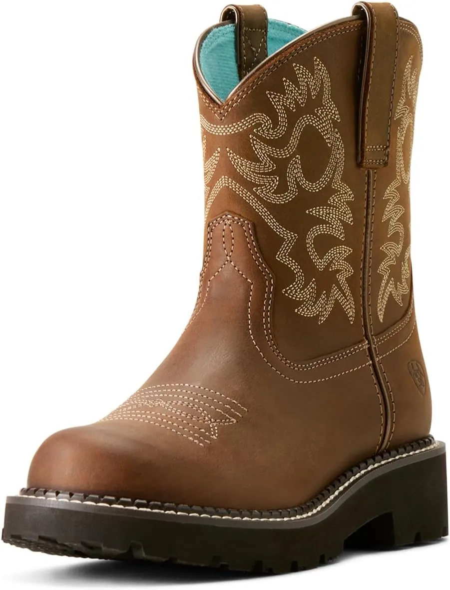 ARIAT Womens Fatbaby Embroidered Round Toe Pull On Casual Boots Ankle Low Heel 1-2" - White