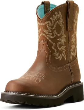 ARIAT Womens Fatbaby Embroidered Round Toe Pull On Casual Boots Ankle Low Heel 1-2" - White