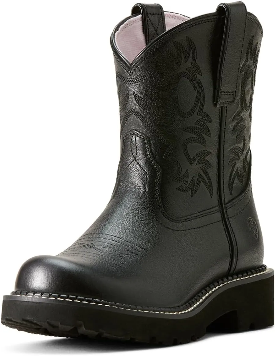 ARIAT Womens Fatbaby Embroidered Round Toe Pull On Casual Boots Ankle Low Heel 1-2" - White