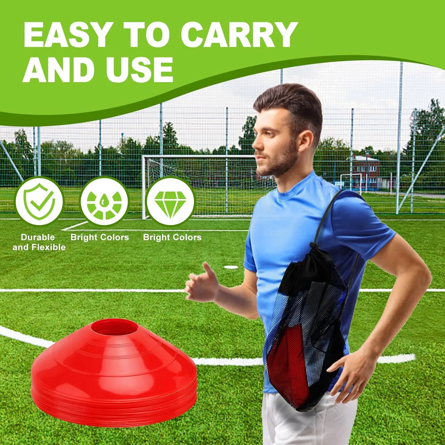 Ashsajkd(Set of 25/50/100 - Agility Soccer Cones with Carry Bag and for  Football Cones for TrainingFootball, Basketball, Coaching, Agility Cones for Indoor and Outdoor Games