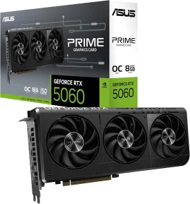 ASUS The SFF-Ready Prime GeForce RTX 5060 8GB GDDR7 OC Edition Graphics Card (PCIe 5.0, 8GB GDDR7, HDMI/DP 2.1, 2.5-Slot, Axial-tech Fans, Dual BIOS)