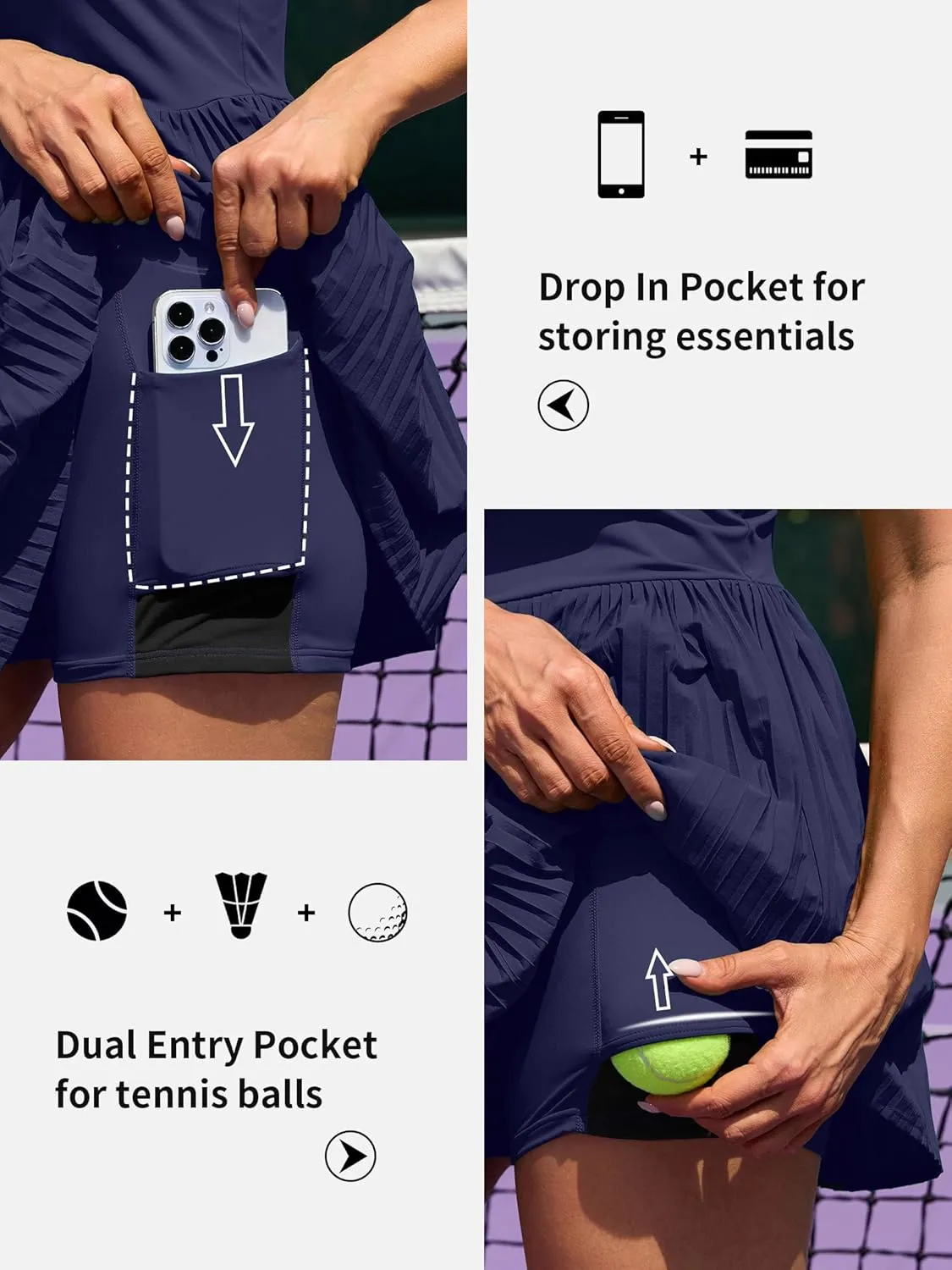 ATTRACO Tennis Dresses for Women with Shorts Pockets and Bra V Neck Racerback Golf Outfits
