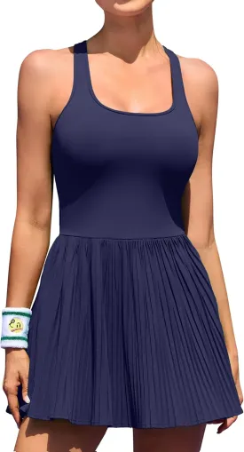 ATTRACO Tennis Dresses for Women with Shorts Pockets and Bra V Neck Racerback Golf Outfits