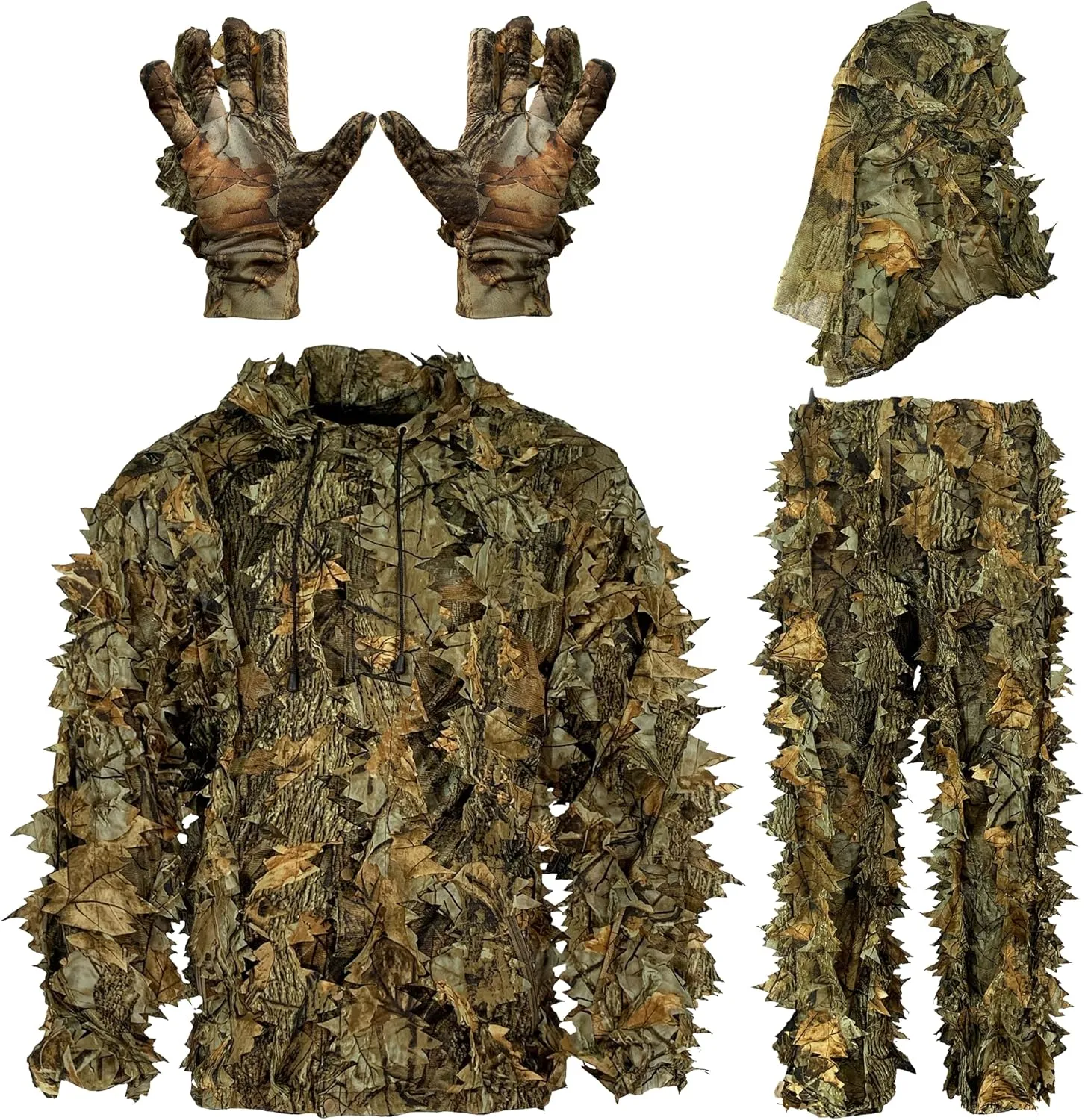 AYIN Ghillie Suit For Men, Hunting Suits 3D Leaf Bush Gillie Suit Camo Turkey Hunting, Hooded Gillies Camo Hunting Suits